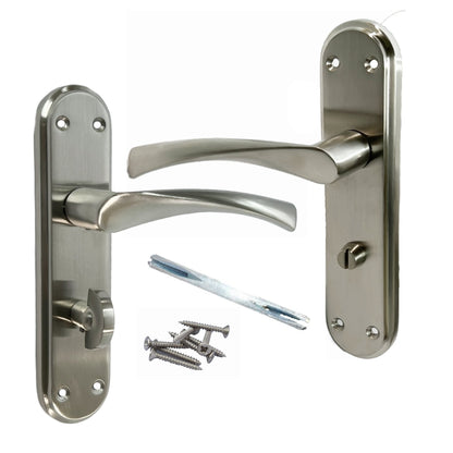 Marketplace JPG companion for Genova Door Handles Satin Twist Lever Bathroom Lock on Modern Marina Backplate