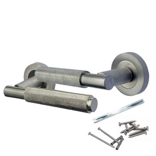 Knurled Turning Door Handles Satin Lever on Round Rose Latch Handle Luxe