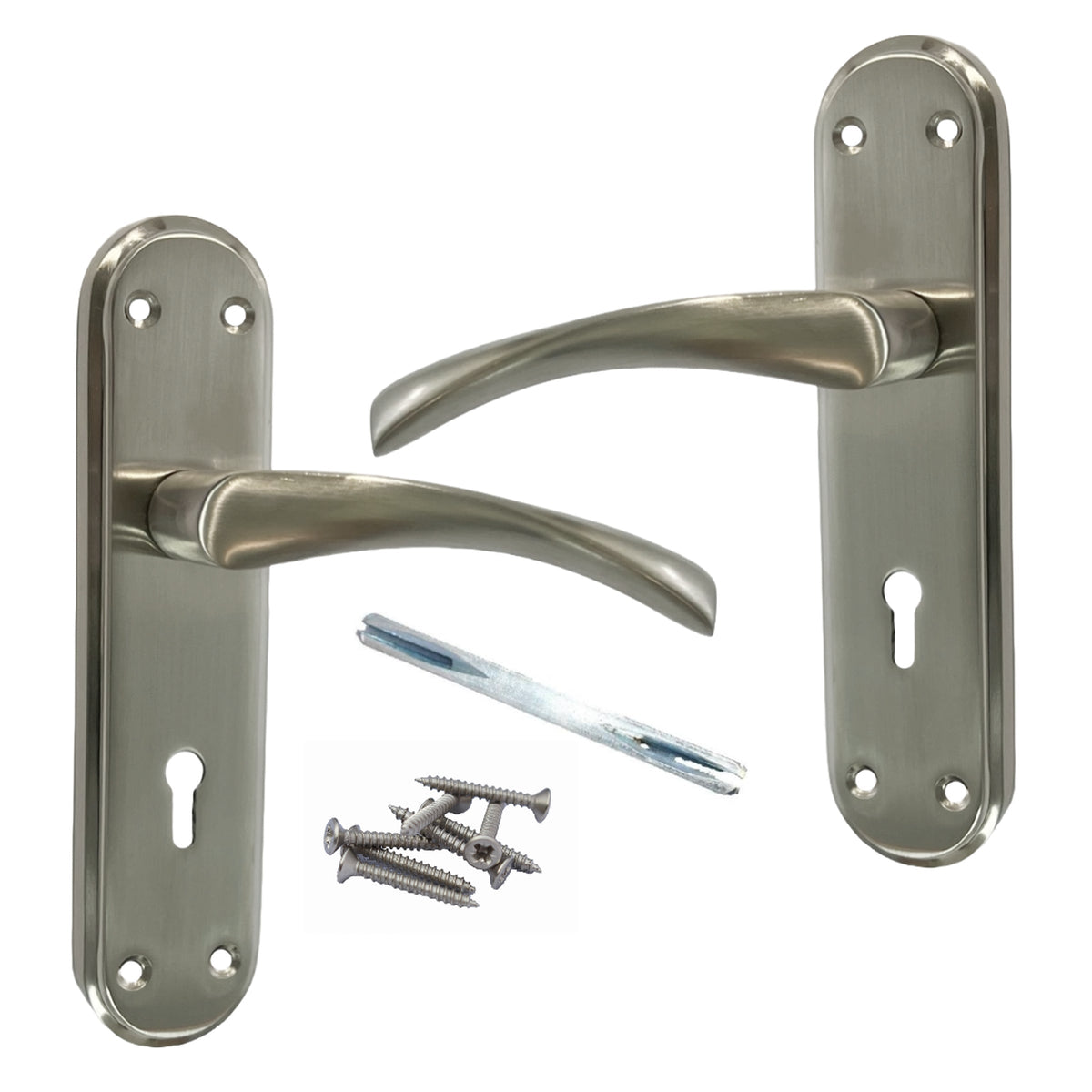 Marketplace JPG companion for Genova Door Handles Satin Twist Lever Lock on Modern Marina Backplate