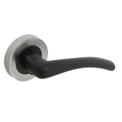 Zena Door Handle Modern Matt Black Lever on Satin Chrome Rose Internal Latch Handles