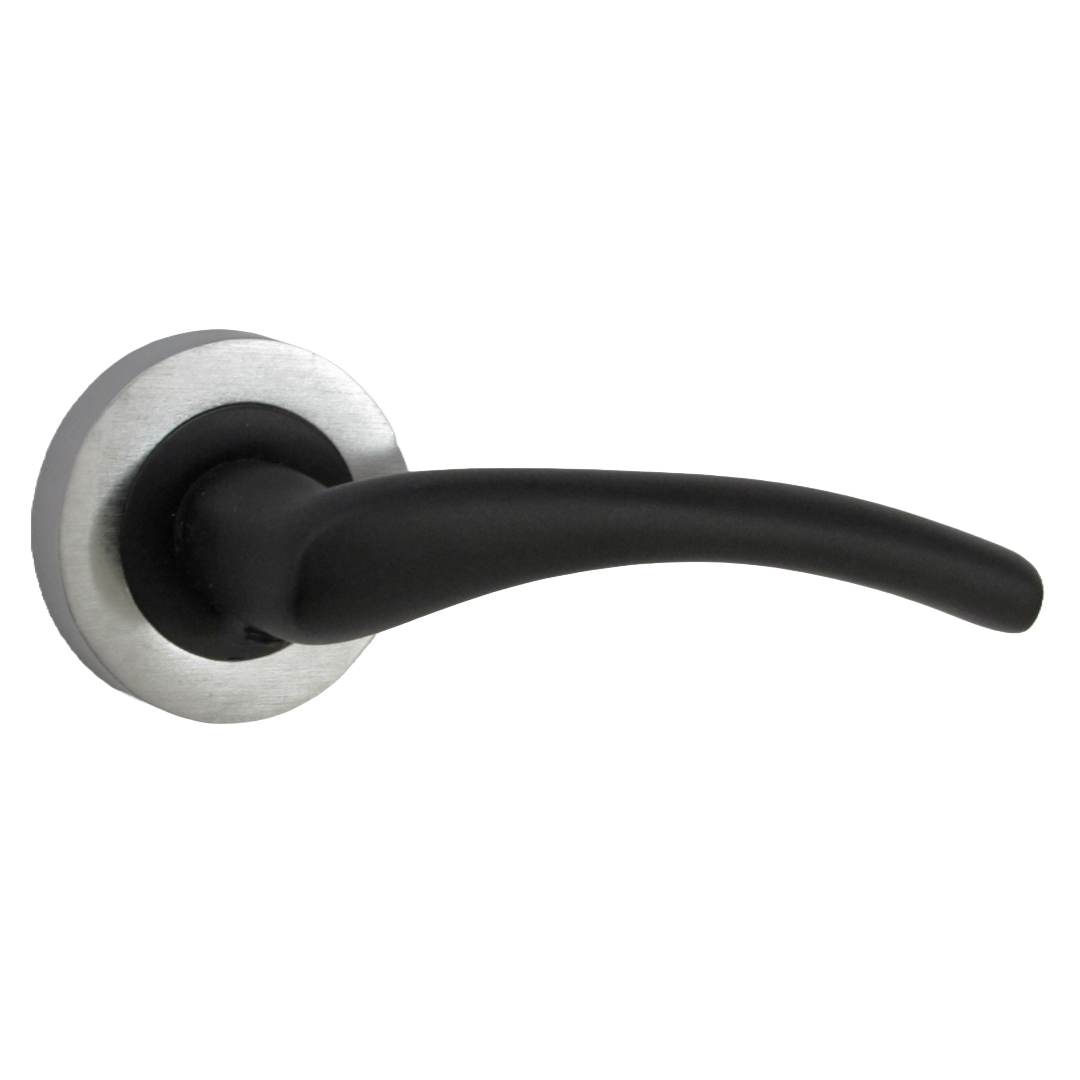 Zena Door Handle Modern Design Matt Black Lever Satin Chrome Rose Internal + Latch