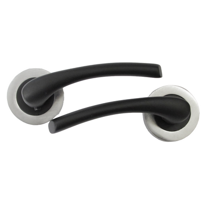Zena Door Handle Modern Matt Black Lever on Satin Chrome Rose Internal Latch Handles