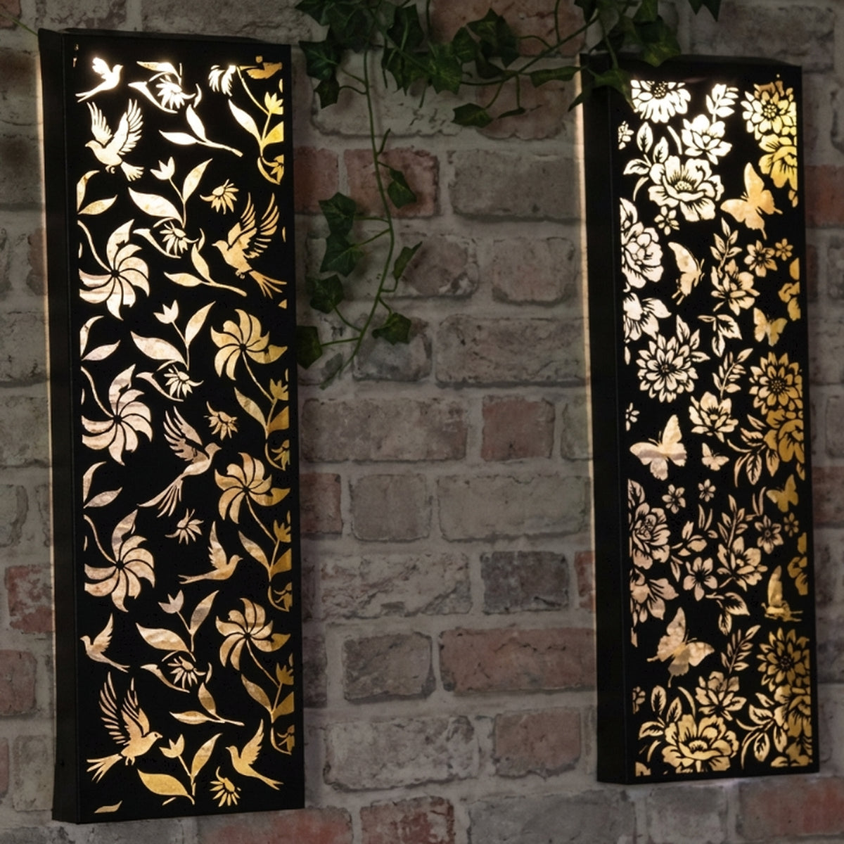 Marketplace JPG companion for Metal Solar Wall Panel Butterfly Flowers or Birds Pattern Design