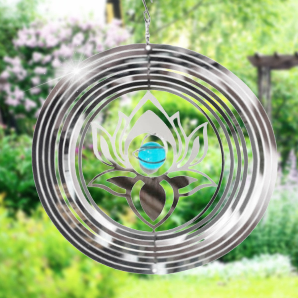 Marketplace JPG companion for Silhouette Orbit Spinner - Stainless Steel Hanging Wind Spinner Tree Hanger Garden Ornament - Serenity Spa Decor Meditation and Yoga - 25cm x 25cm
