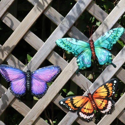 Set of 3 Metal Butterfly Wall Art - Purple Turquoise Orange Butterflies