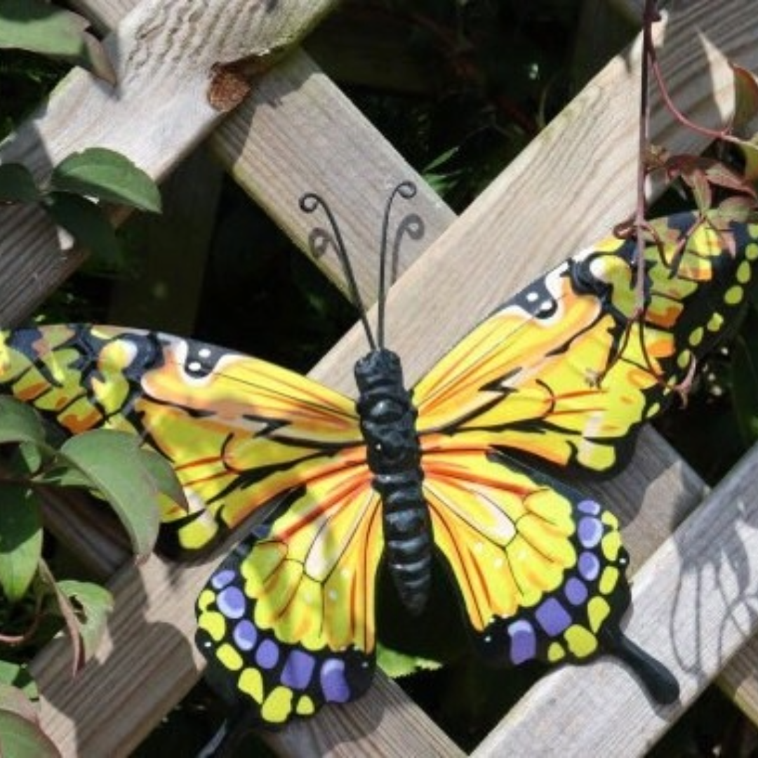Set of 3 Metal Butterfly Wall Art - Pink Yellow Blue Butterflies