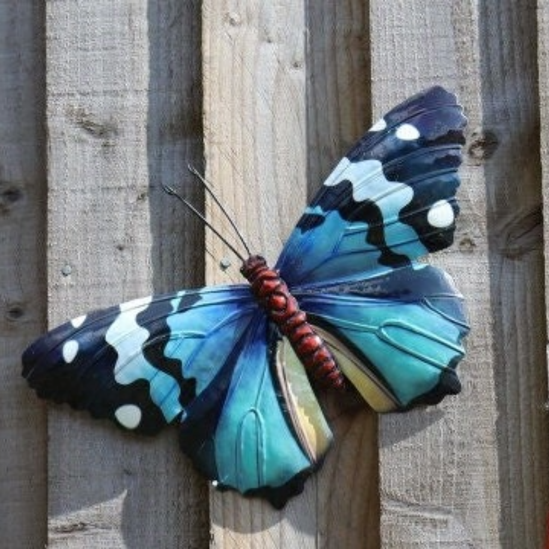 Set of 3 Metal Butterfly Wall Art - Pink Yellow Blue Butterflies