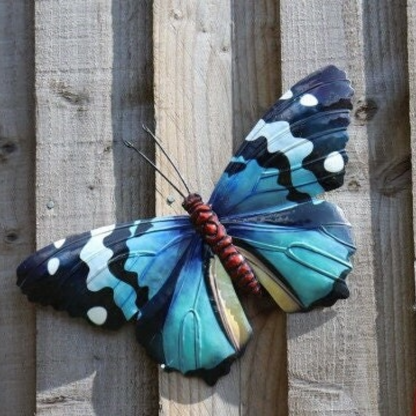 Set of 3 Metal Butterfly Wall Art - Pink Yellow Blue Butterflies