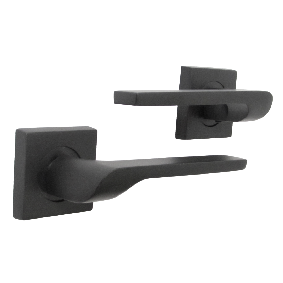 Poignée de porte UNO-2, levier noir mat sur rosace carrée, loquet intérieur, poignées de portes en bois
