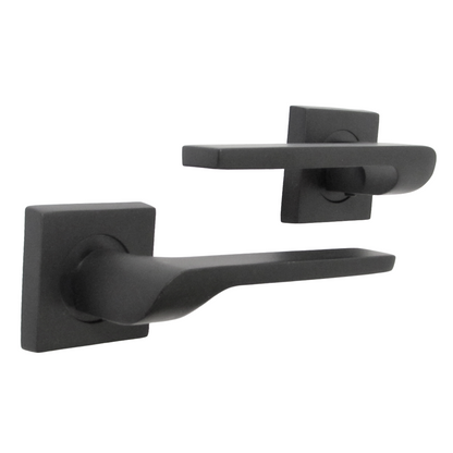 Poignée de porte UNO-2, levier noir mat sur rosace carrée, loquet intérieur, poignées de portes en bois