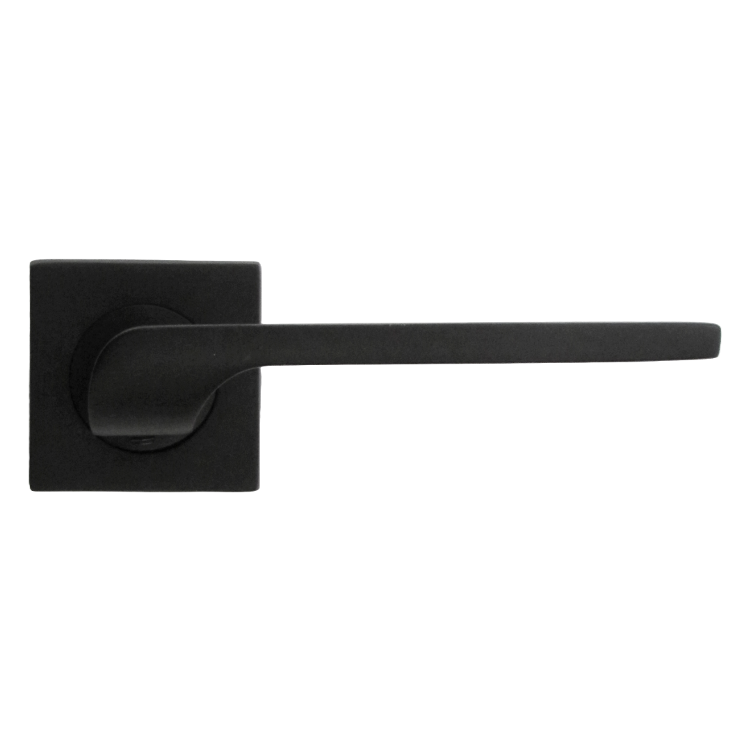 Poignée de porte UNO-2, levier noir mat sur rosace carrée, loquet intérieur, poignées de portes en bois