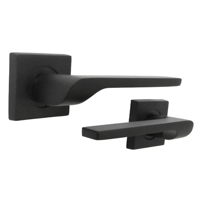 Poignée de porte UNO-2, levier noir mat sur rosace carrée, loquet intérieur, poignées de portes en bois