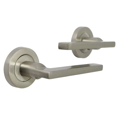 Marketplace JPG companion for UNO Door Handle Modern Satin Nickel Lever on Rose Internal Handles + 64mm Latch & Hinges