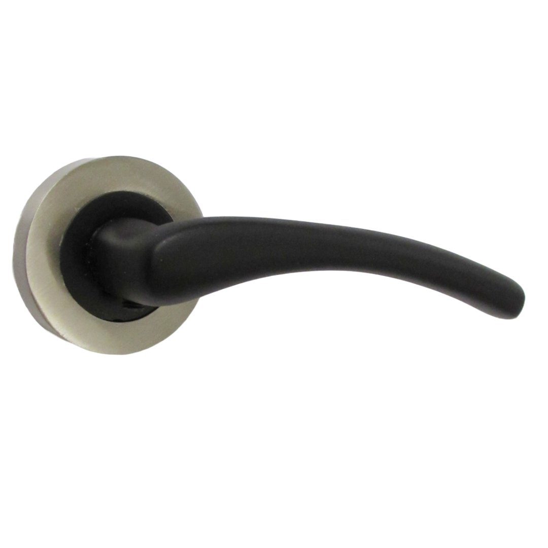 Zena Door Handle Bathroom Set Modern Matt Black Lever on Satin Rose Internal Thumbturn