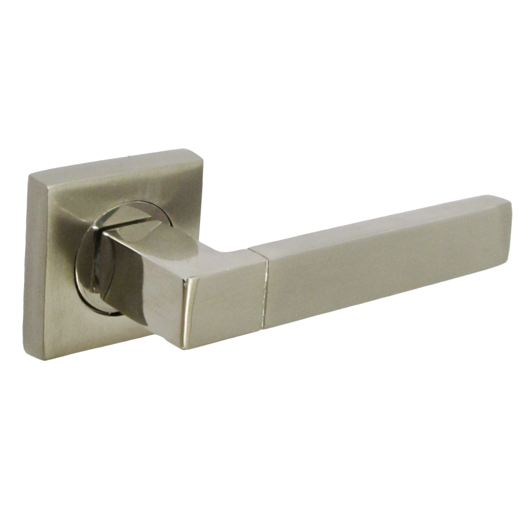Cafri Line Door Handle Satin Nickel Rectangular Lever on Square Rose Internal Latch Handles