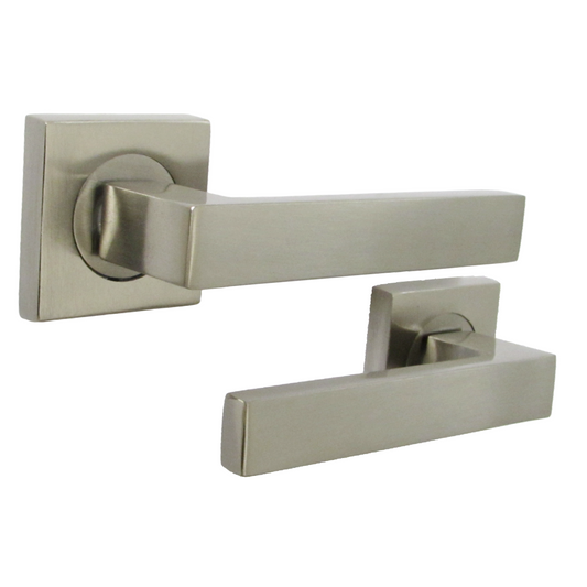 Cafri Door Handle Satin Nickel Rectangular Lever on Square Rose Internal Latch Handles