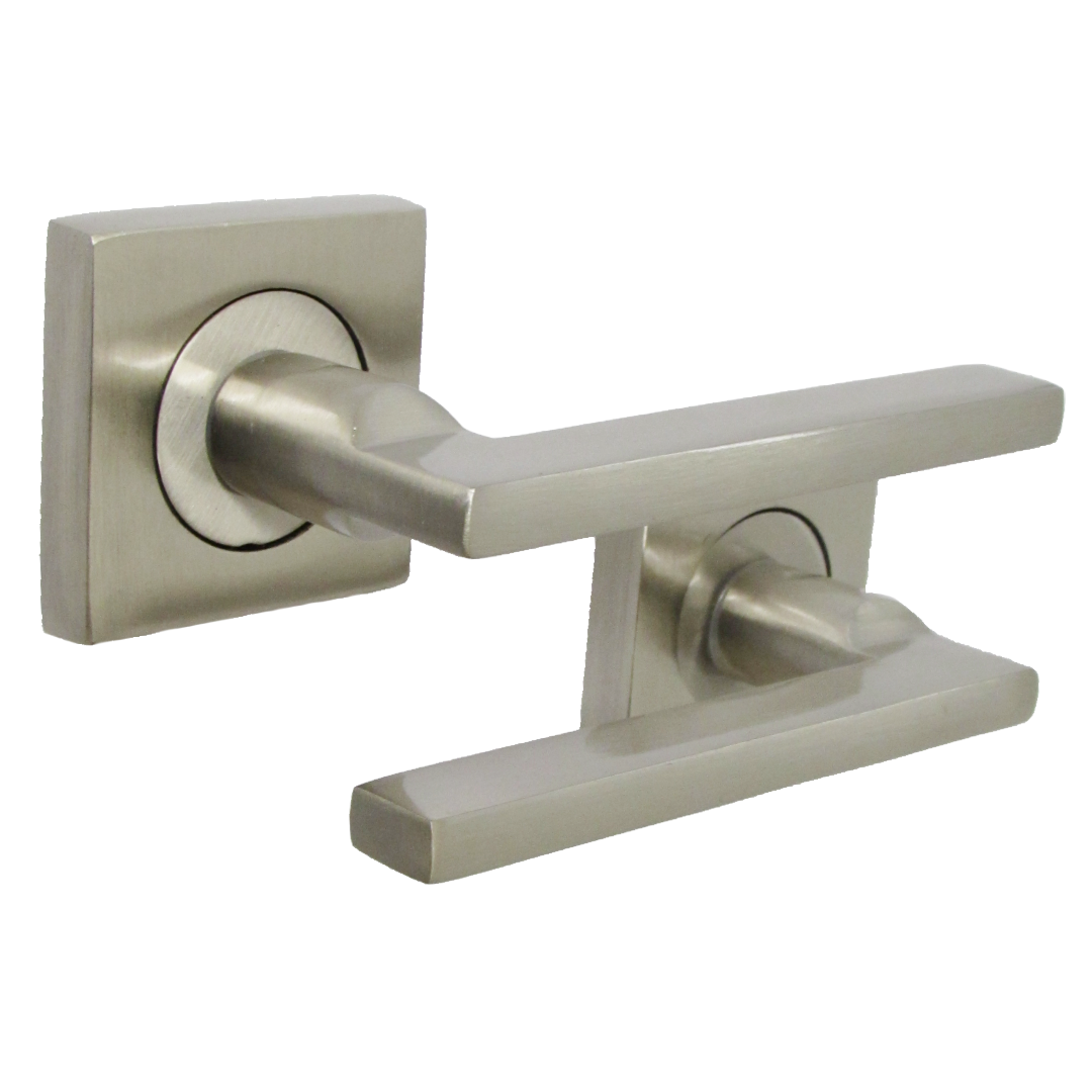 Poignée de porte UNO en nickel satiné, levier moderne sur rosace carrée, poignées intérieures + loquet de 64 mm