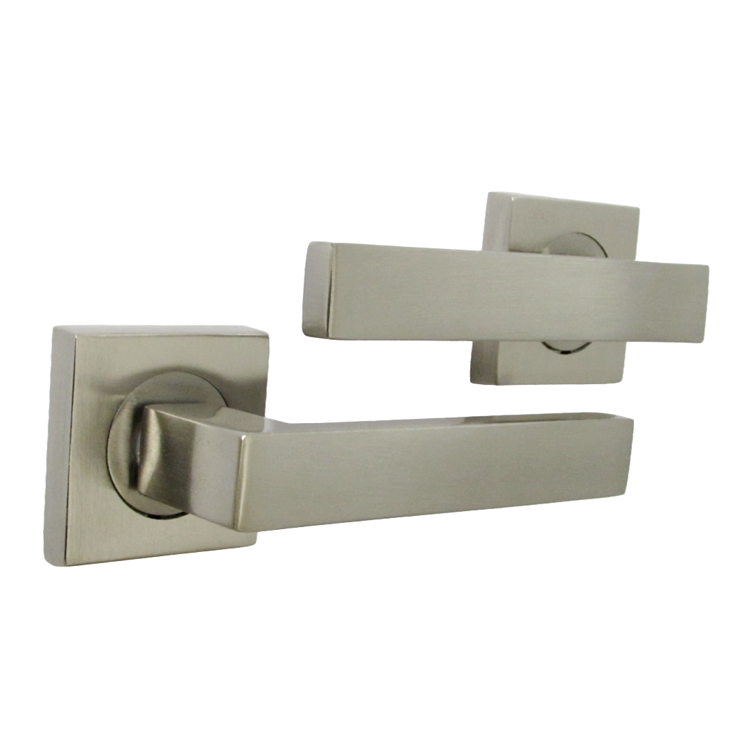 Cafri Door Handle Satin Nickel Rectangular Lever on Square Rose Internal Handles + 64mm Latch