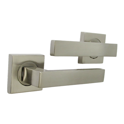 Cafri Door Handle Satin Nickel Rectangular Lever on Square Rose Internal Handles + 64mm Latch