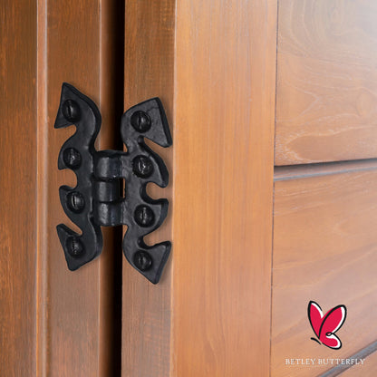 Marketplace JPG companion for Antique Black Cabinet Butterfly Hinges 70mm X 45mm, Cast Iron Snake Cupboard Hinges with Fixings