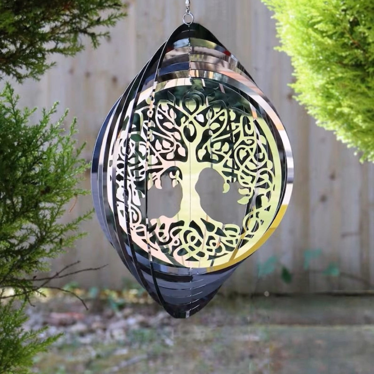Marketplace JPG companion for Tree of Life Silhouette Orbit Spinner - Hanging Stainless Steel Mirror - 25cm x 25cm