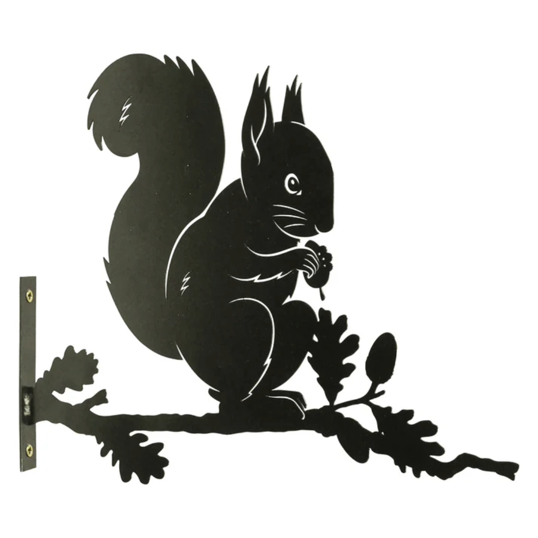 Silhouette d'écureuil en métal noir, décoration à monter sur un arbre ou une clôture