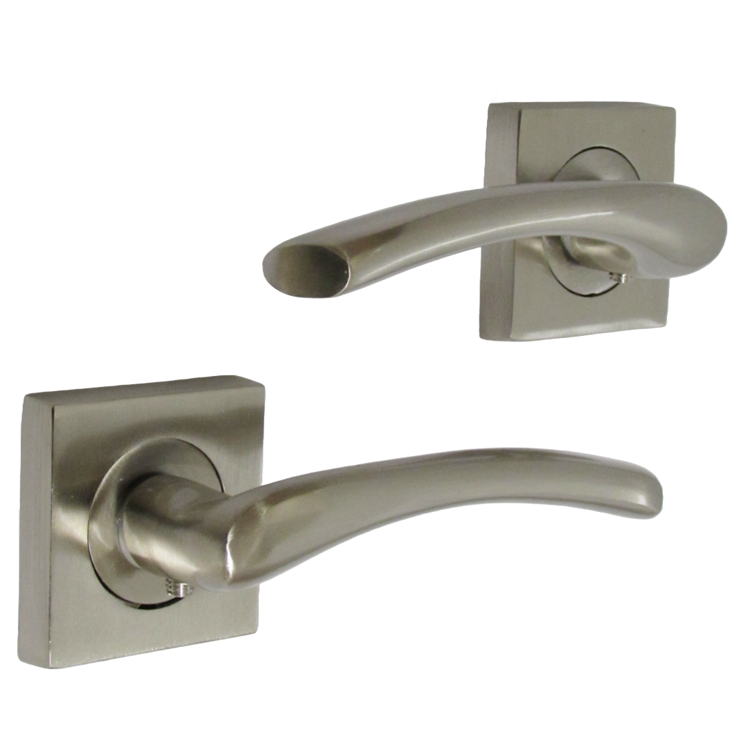 Zena Door Handle Satin Nickel Lever on Square Rose Internal Latch Handles 64mm Latch