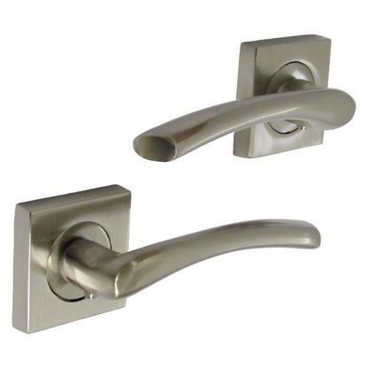 Zena Door Handle Satin Nickel Lever on Square Rose Internal Latch Handles Set