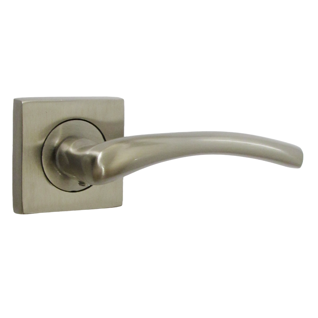 Zena Door Handle Satin Nickel Lever on Square Rose Internal Latch Handles 64mm Latch