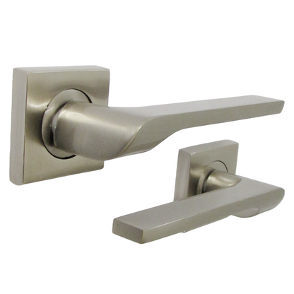 Poignée de porte UNO-2 en nickel satiné, levier moderne sur rosace carrée, poignées intérieures + loquet de 64 mm