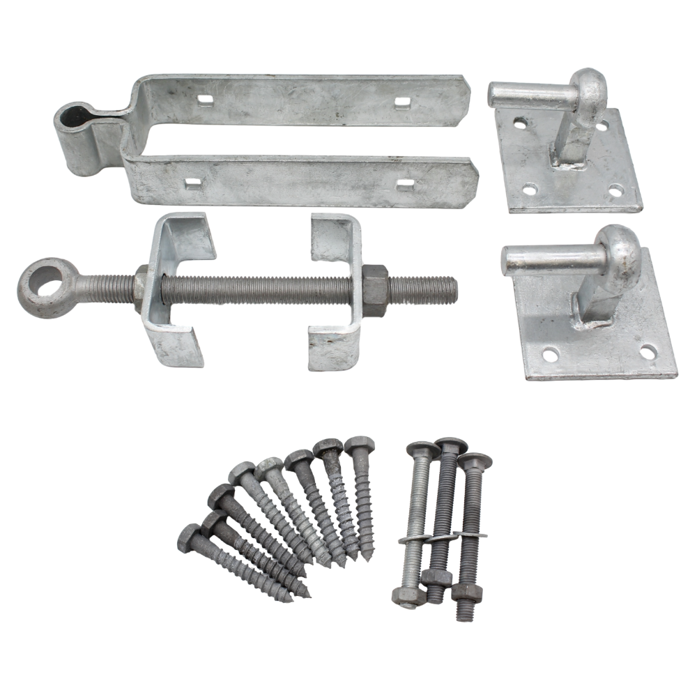 12" 300mm Adjustable Double Strap Field Gate Hinge Hook Plates Set GALVANISED