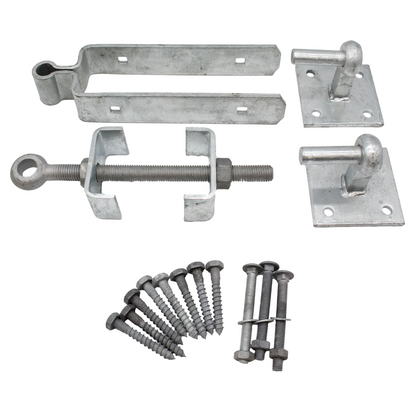 12" 300mm Adjustable Double Strap Field Gate Hinge Hook Plates Set GALVANISED
