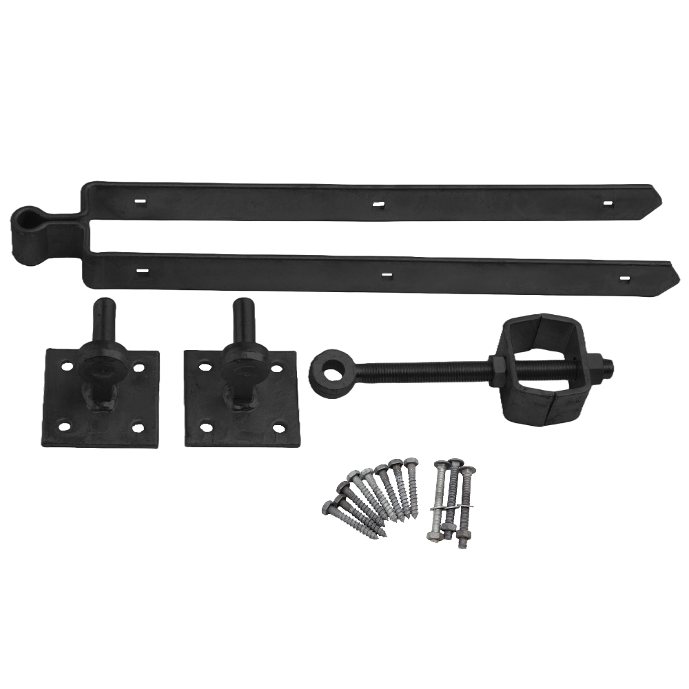 24" 600mm Adjustable Double Strap Field Gate Hinge Hook Plates Set BLACK