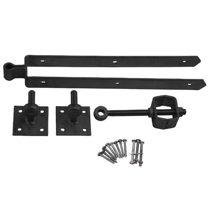 Adjustable Double Strap Gate Hinge Hook Plate Set 12" / 18" / 24" - Black