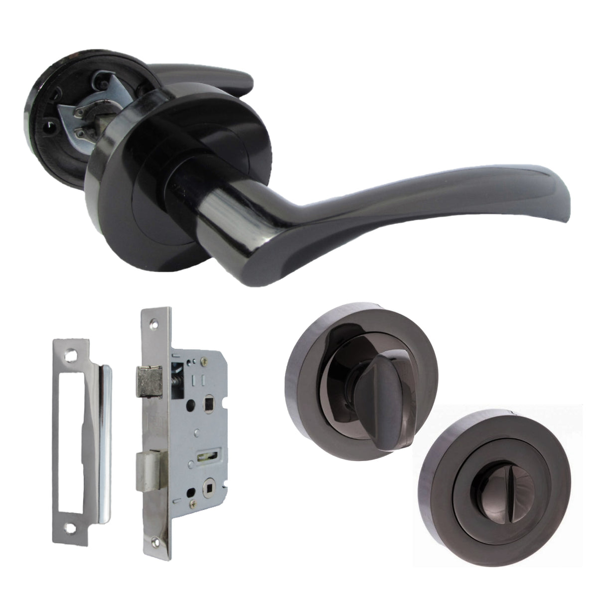 Marketplace JPG companion for Astrid Door Handles Latch Twist Lever on Rose Black Nickel Bathroom Thumb Turn Lock 120mm - 50mm