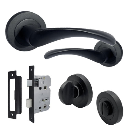 Marketplace JPG companion for Astrid Door Handles Latch Twist Lever on Rose Matt Black Bath Thumb Turn Lock 120mm - 50mm