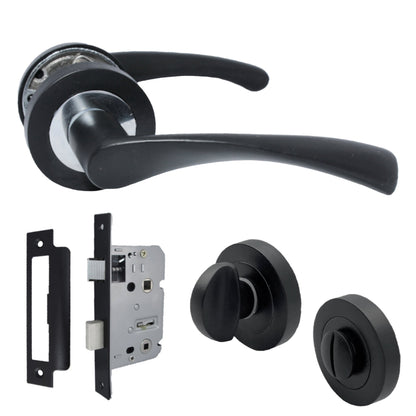 Marketplace JPG companion for Astrid Door Handles Latch Twist Lever on Rose Duo Matt Black Chrome Bath Thumb Turn Lock 120mm - 50mm