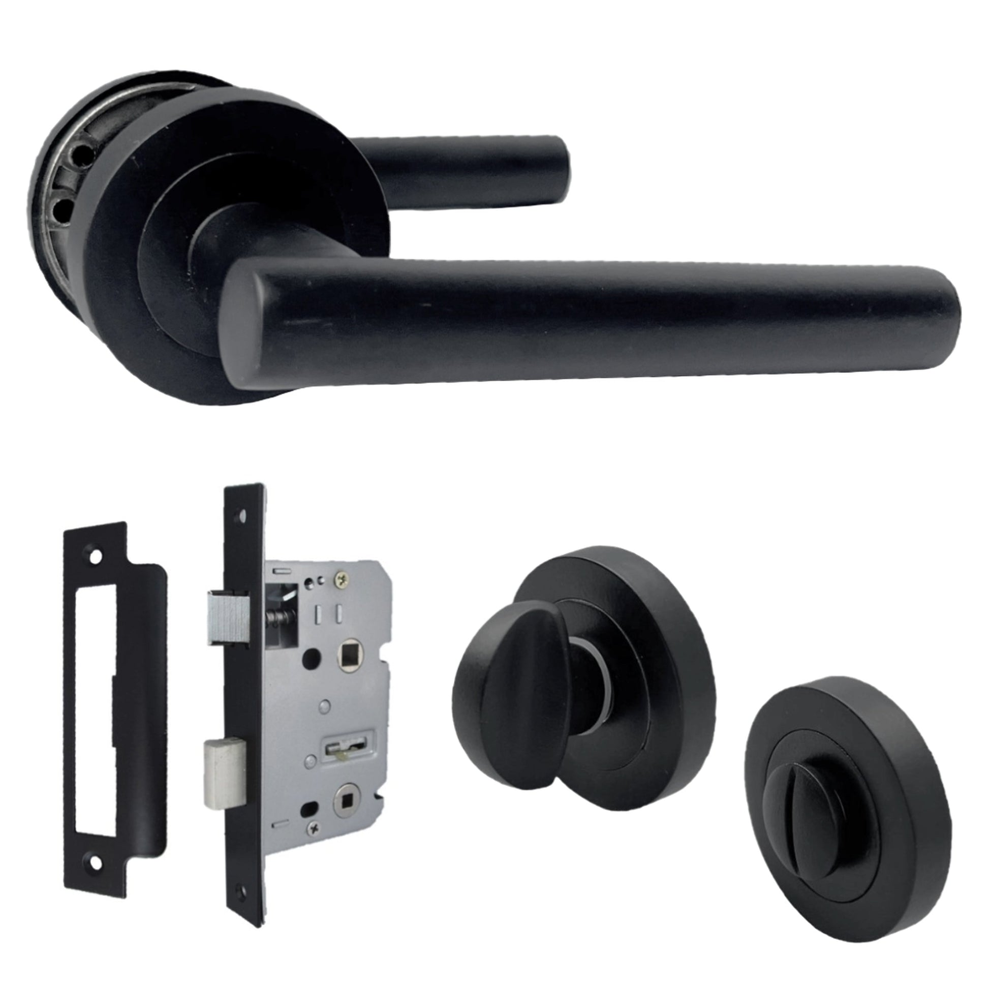 Marketplace JPG companion for Door Handles T Bar Straight Lever on Rose Bath Thumb Turn & Lock - Matt Black