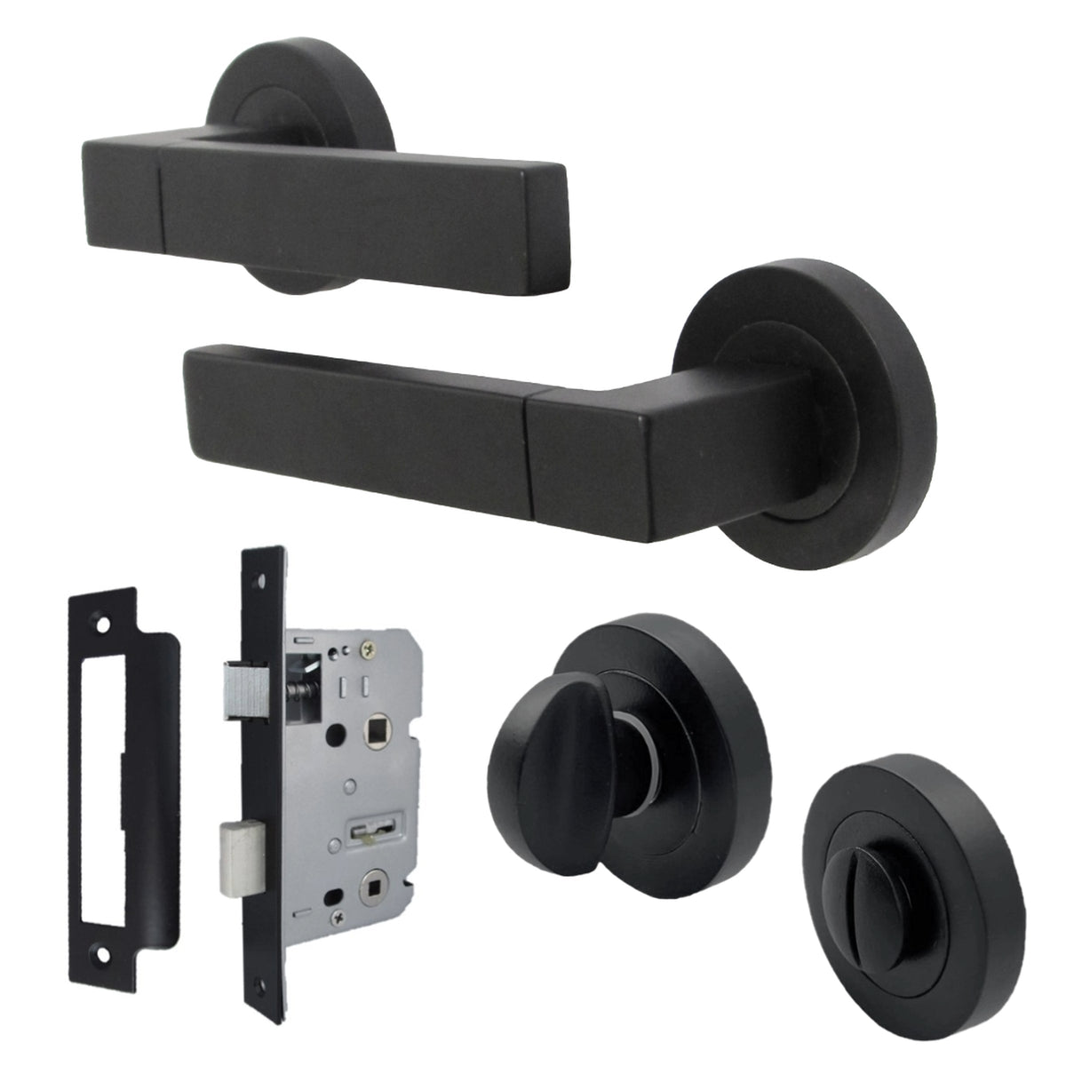 Marketplace JPG companion for Cafri Line Door Handle Bathroom Set Rectangular Matt Black Lever Rose Internal Thumb Turn