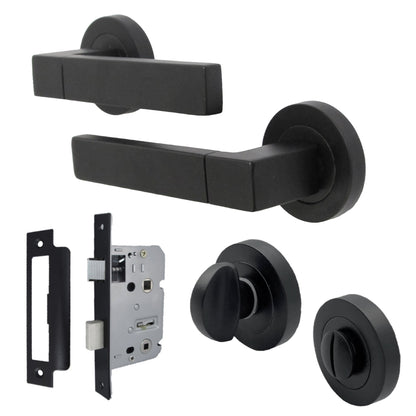 Marketplace JPG companion for Cafri Line Door Handle Bathroom Set Rectangular Matt Black Lever Rose Internal Thumb Turn