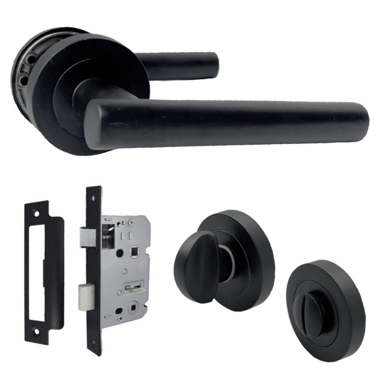 Door Handles T Bar Straight Lever on Rose Thumb turn & Lock - Matt Black