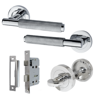 Poignées de porte moletées tournantes en chrome poli, levier sur rosace ronde, poignée de loquet de luxe