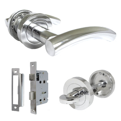 Marketplace JPG companion for Arched Lever Door Handles on Round Rose Chrome 134mm Thumb Turn Bathroom Lock