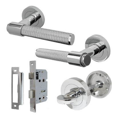 Marketplace JPG companion for Knurled Door Handles Chrome Loop & Neck Lever on Rose Bathroom Set
