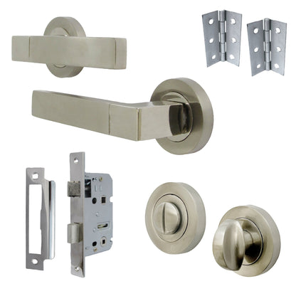 Marketplace JPG companion for Cafri Line Door Handle Bathroom Set Satin Nickel Lever on Rose Internal Thumb Turn Pack