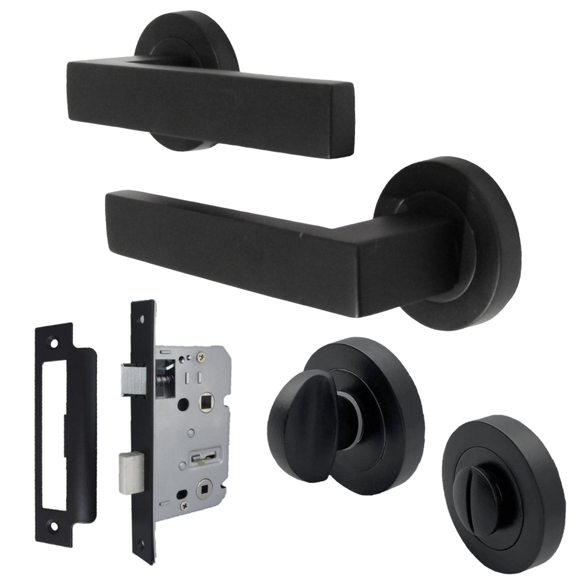 Marketplace JPG companion for Cafri Door Handle Bathroom Set Modern Matt Black Lever on Rose Internal Thumb Turn Door Pack