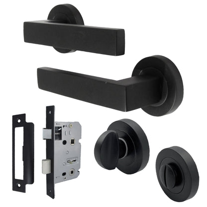 Marketplace JPG companion for Cafri Door Handle Bathroom Set Modern Matt Black Lever on Rose Internal Thumb Turn Door Pack