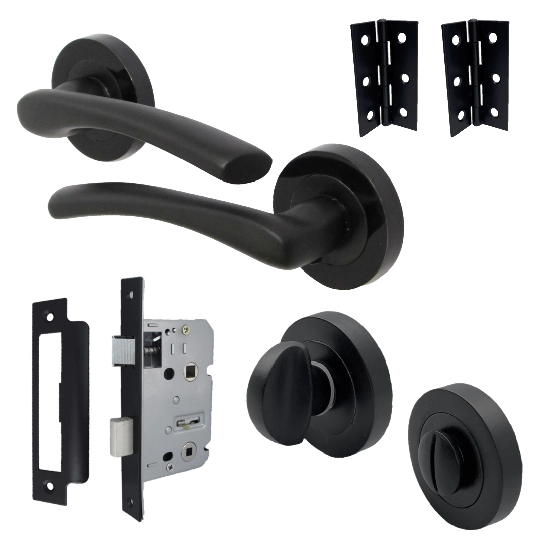 Zena Door Handle Modern Design Matt Black Lever on Nickel Rose Internal Latch Handles