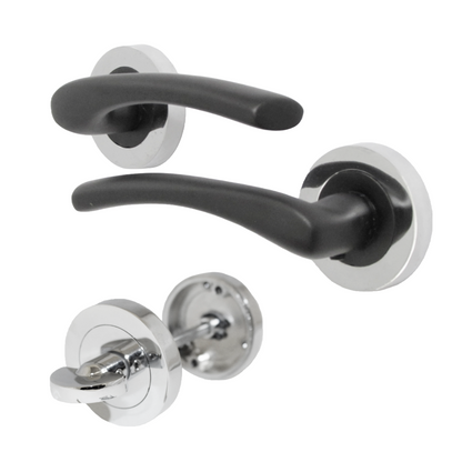 Poignée de porte Zena au design moderne, levier noir mat sur rosace chromée, poignées à loquet internes