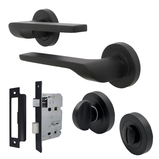 UNO-2 Door Handle Bathroom Set Modern Matt Black Lever on Rose Internal Thumbturn